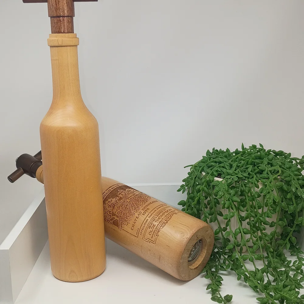 Vintage Olde Thompson Chateau Bordeaux Wooden Wine Bottle Salt And Pepper Mills